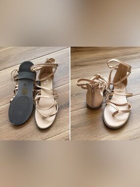 Beige Strappy Ankle-Wrap Sandals